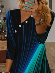 Color Block Casual Cotton-Blend Asymmetrical Dress