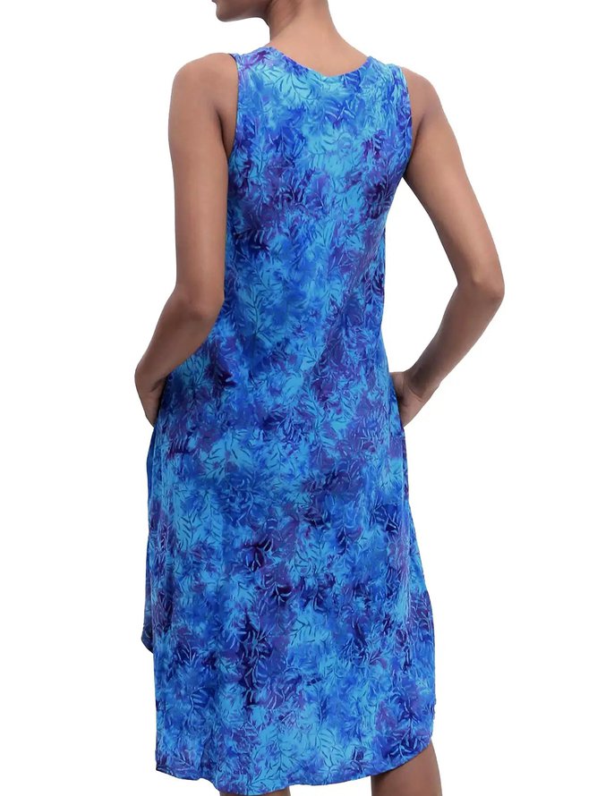 Round Neck Pockets Leaves Casual Mini Dress