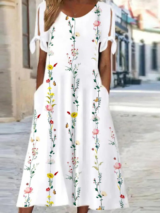 Regular Fit Crew Neck Floral Casual Dress