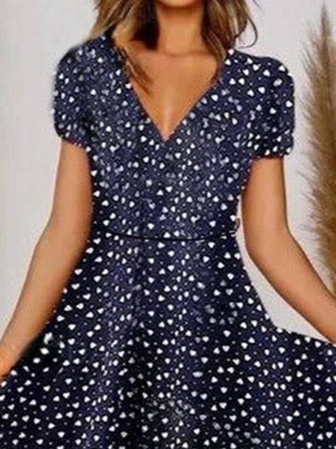 V Neck Heart Swing Party Midi Prom Dress