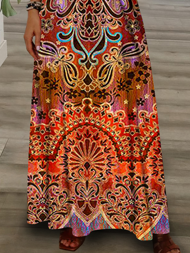 V Neck Loose Ethnic Casual Dress