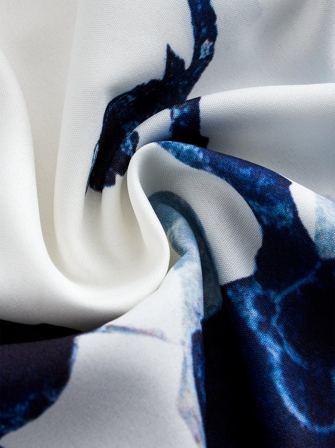 Crew Neck Button Floral Vacation Midi Dress