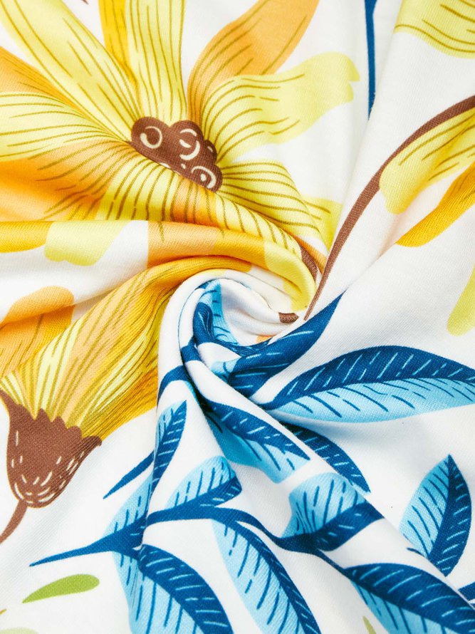 Round Neck Floral Casual Midi Dress