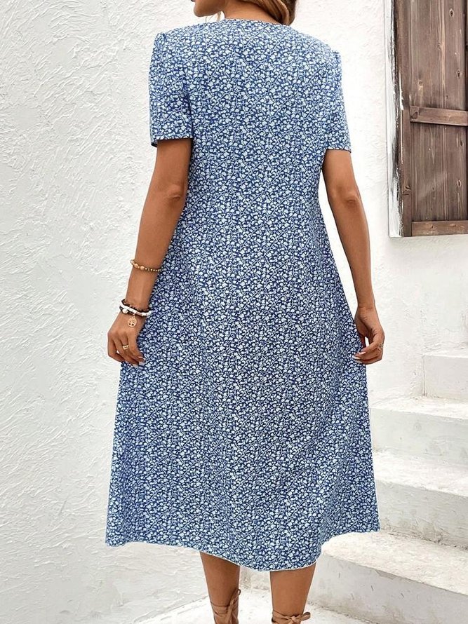 Floral Casual Crew Neck Loose Dress