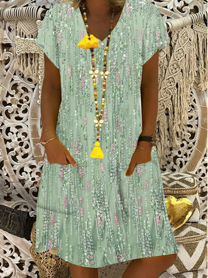 Casual Loose V Neck Floral Dress