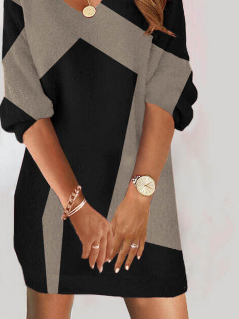 V Neck Geometric Casual Cotton Blends Color Block Knitting Prom Dress