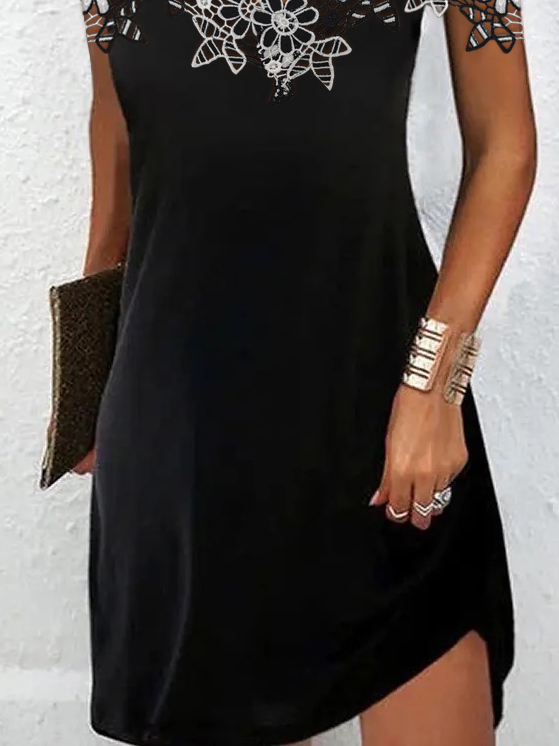 V Neck Lace Black Party?Mini Prom Dress