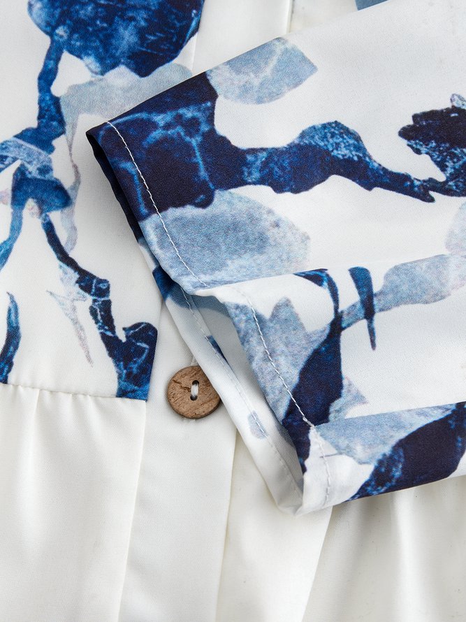 Crew Neck Button Floral Vacation Midi Dress