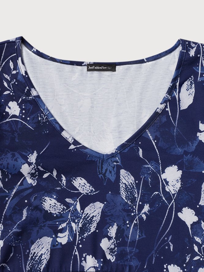 Women's Swing Dress Floral Dress Midi Dress 3/4 Length Sleeve Floral Print V Neck Dress