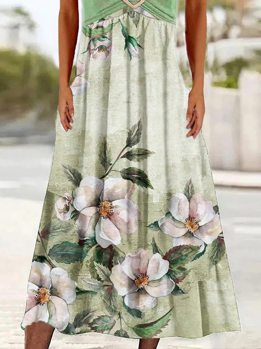 Floral V Neck Loose Elegant Dress