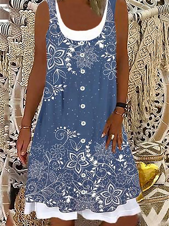 Casual Scoop Neck Floral Loose Dress