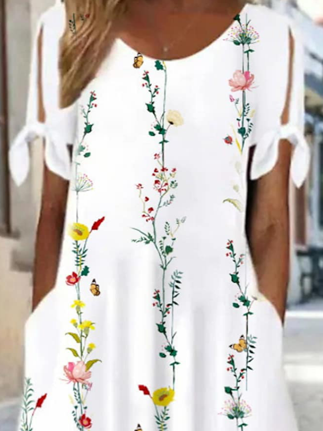 Regular Fit Crew Neck Floral Casual Dress