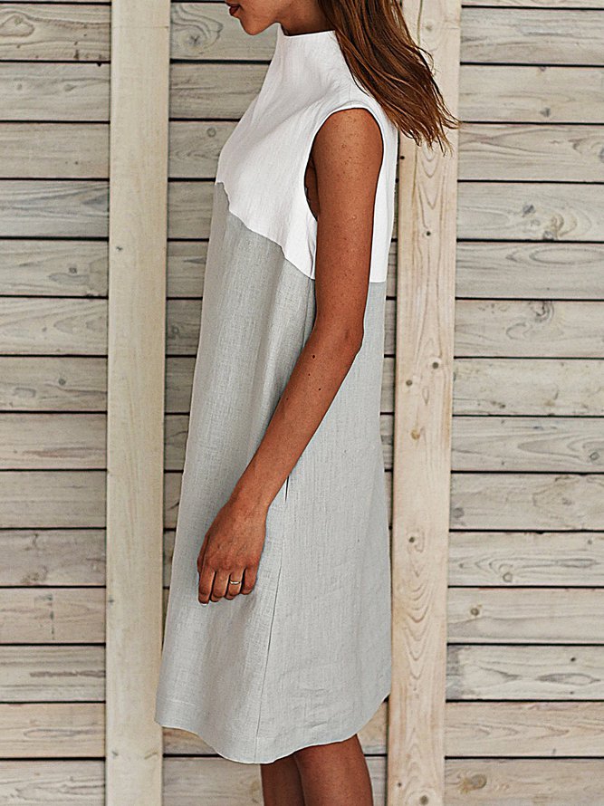 Plus Size Midi Weaving Dress Women Summer Shift Sleeveless Turtleneck Paneled Weaving Dress