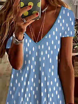 Blue Floral Short Sleeve Knit Dress