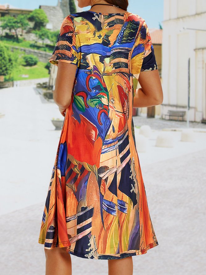 Boho Printed V Neck Floral Weaving Dress