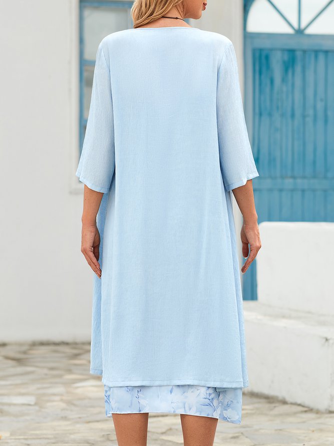 Women's Shift Dress Midi Dress half Sleeve Floral Print Spring Summer 2PCS V Neck Casual Dress