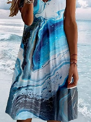 Ombre Vacation V Neck Dress