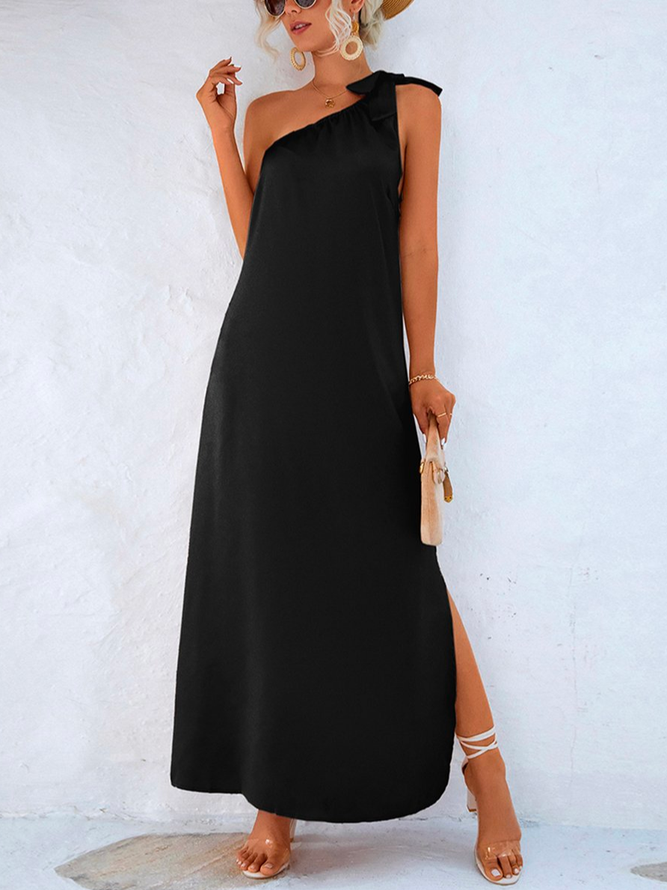 Plain Asymmetrical Casual Dress