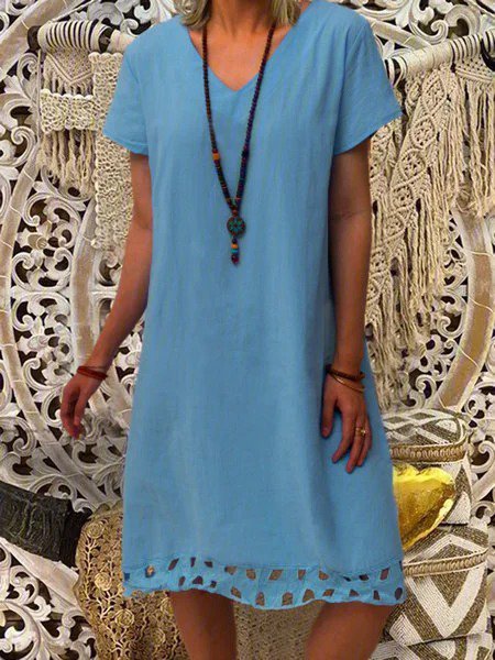 V Neck Women Summer Weaving Dress A-Line Casual Weaving Dress