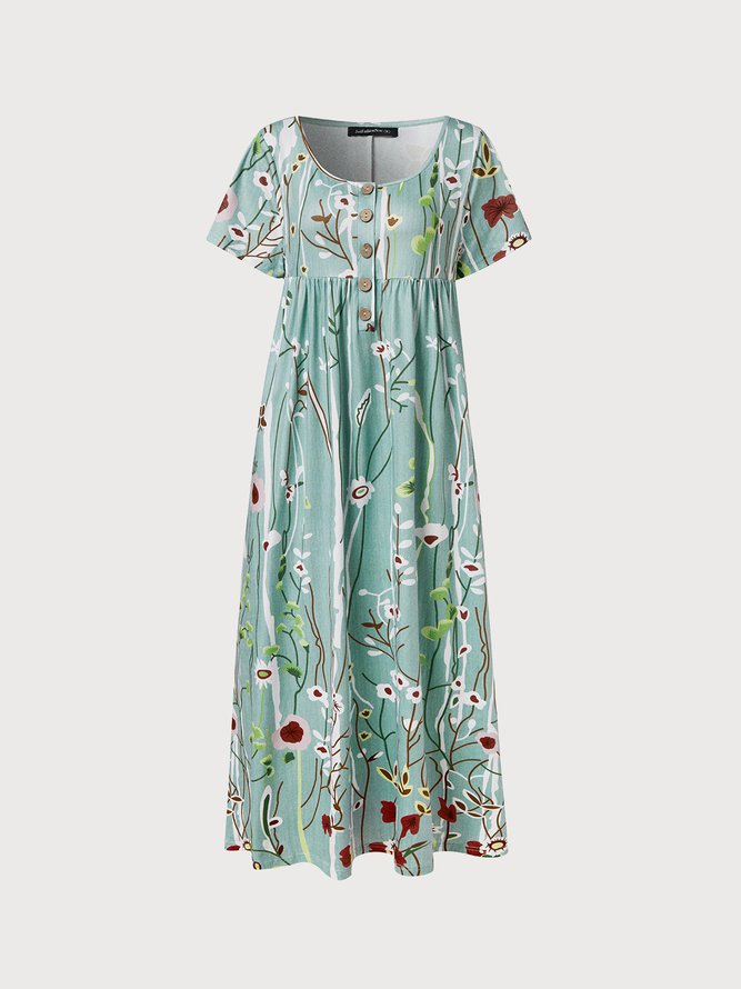 Women's A Line Dress Mixi Dress Light Blue Half Sleeve Floral Ruched Print Spring Summer v Neck Casual Modern