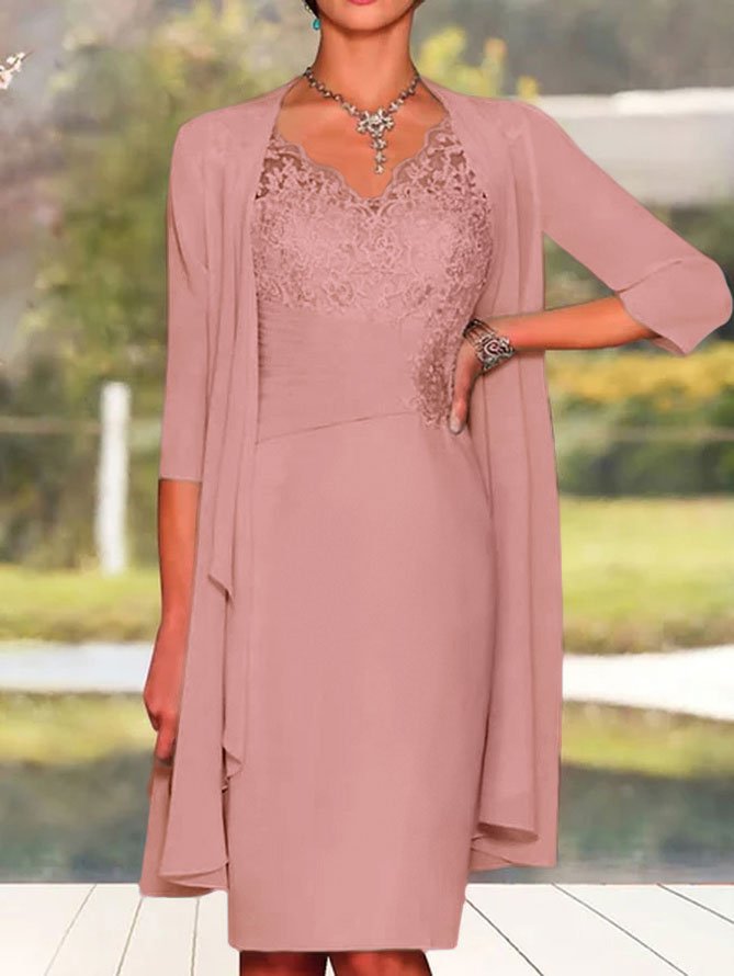 Charming Two Pieces Lace Mother of the Bride Groom Wedding Guest Formal Dress With Cardigan