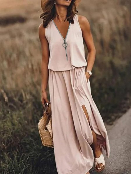 Sleeveless Zipper Slit Maxi Dress