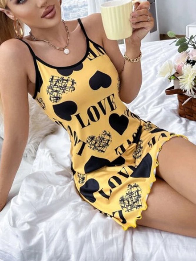 Breathable Sling Heart Text Print Loose Sling Nightdress