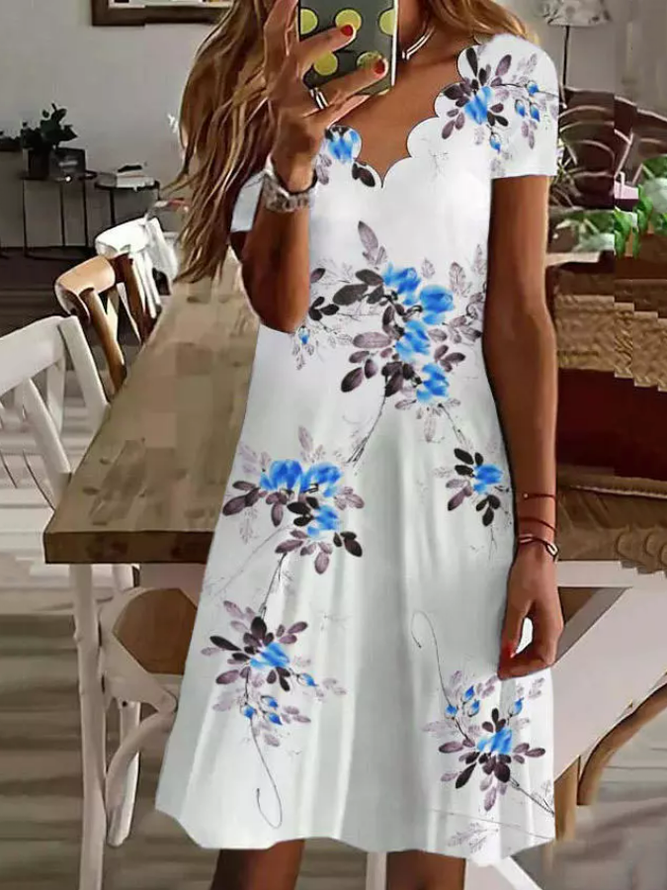 Casual Floral Shell Neck Knit Dress