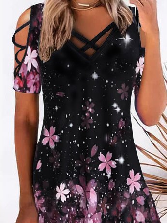 Crew Neck Floral Simple Casual Midi Dress
