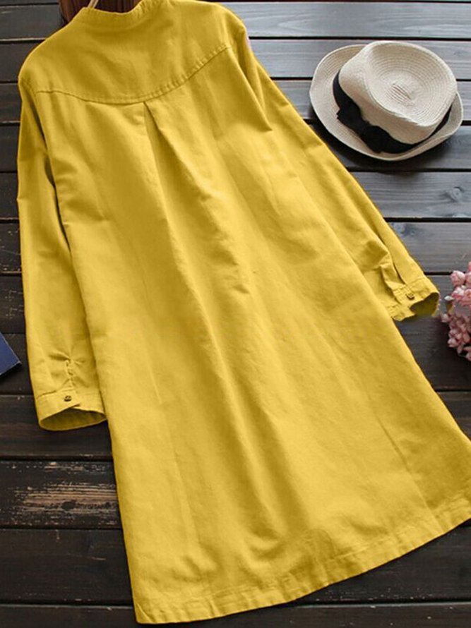 Shift Women Daytime Linen Long Sleeve Casual Buttoned Casual Dress
