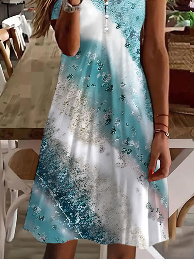 Abstract V Neck Regular Fit Casual Dress