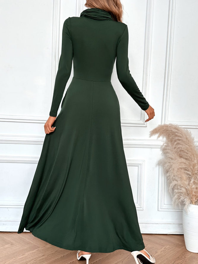 Draped Collar Hidden Pocket Dress