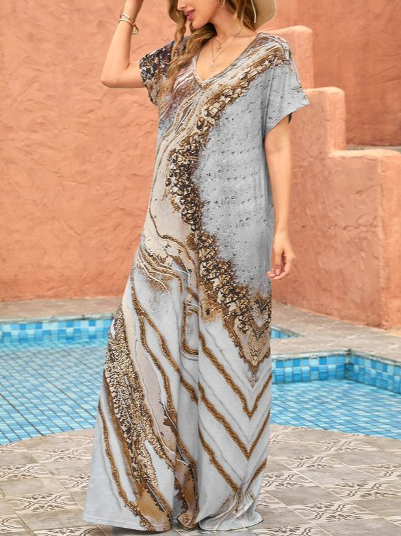 V Neck Ombre Vacation Maxi Dress