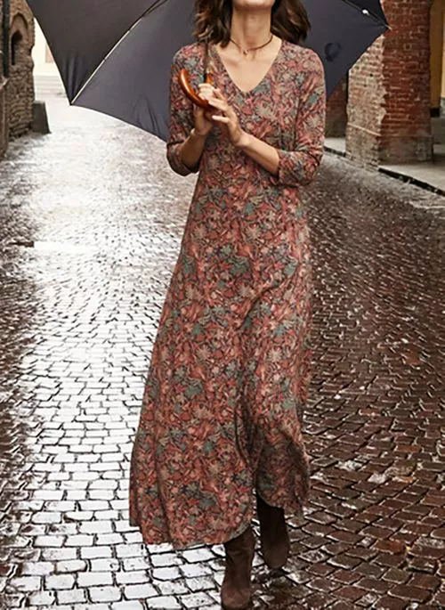 Red Casual Floral Cotton Dress