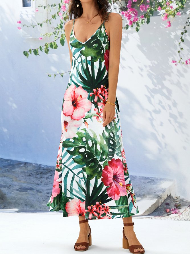 V Neck Casual Floral Loose Dress