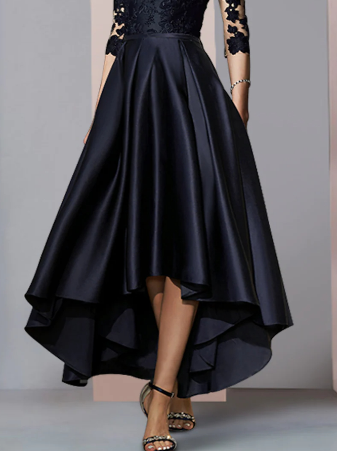 Elegant Lace Plain Boat Neck Dress