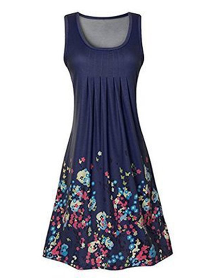 A-line Women Daytime Sleeveless Cotton-blend Painted Floral Floral Dress