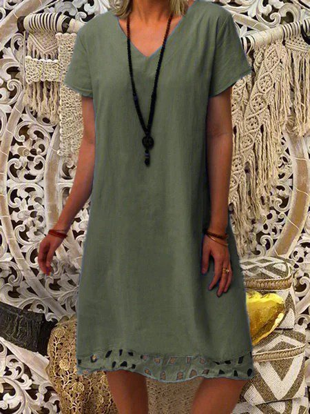 V Neck Women Summer Weaving Dress A-Line Casual Weaving Dress