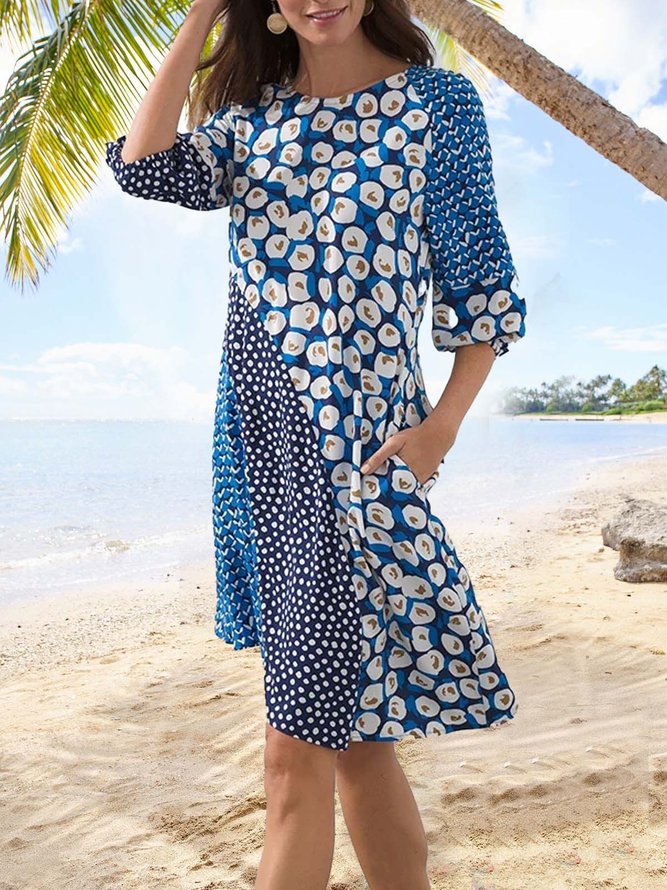 Loose Leopard Crew Neck Vacation Dress