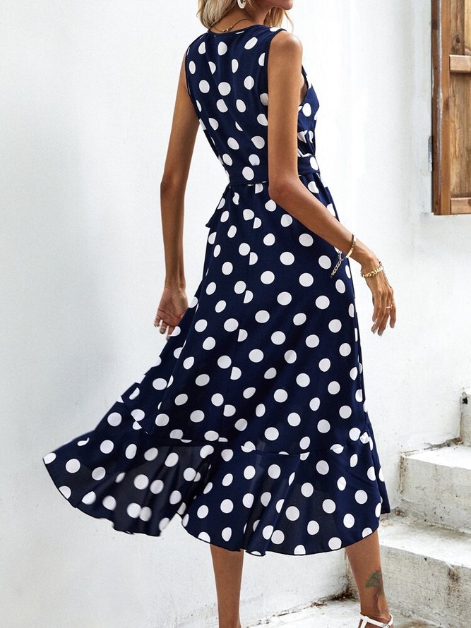 Women's Maxi Dress half Sleeve Polka Dots Printed Spring Summer V Neck Lightweight Dressy Dress