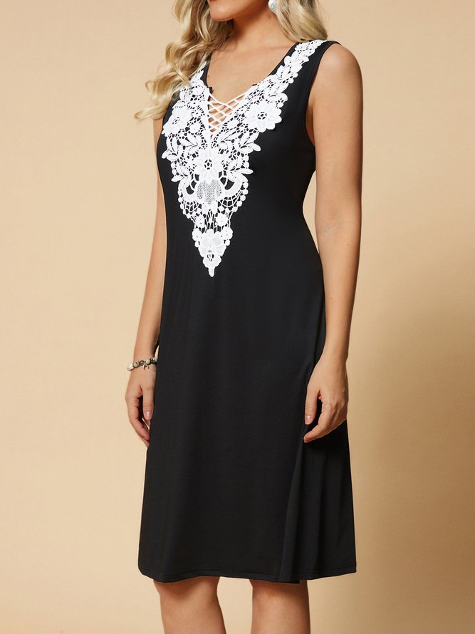 Elegant Contrast Lace Sleeveless Casual Dress