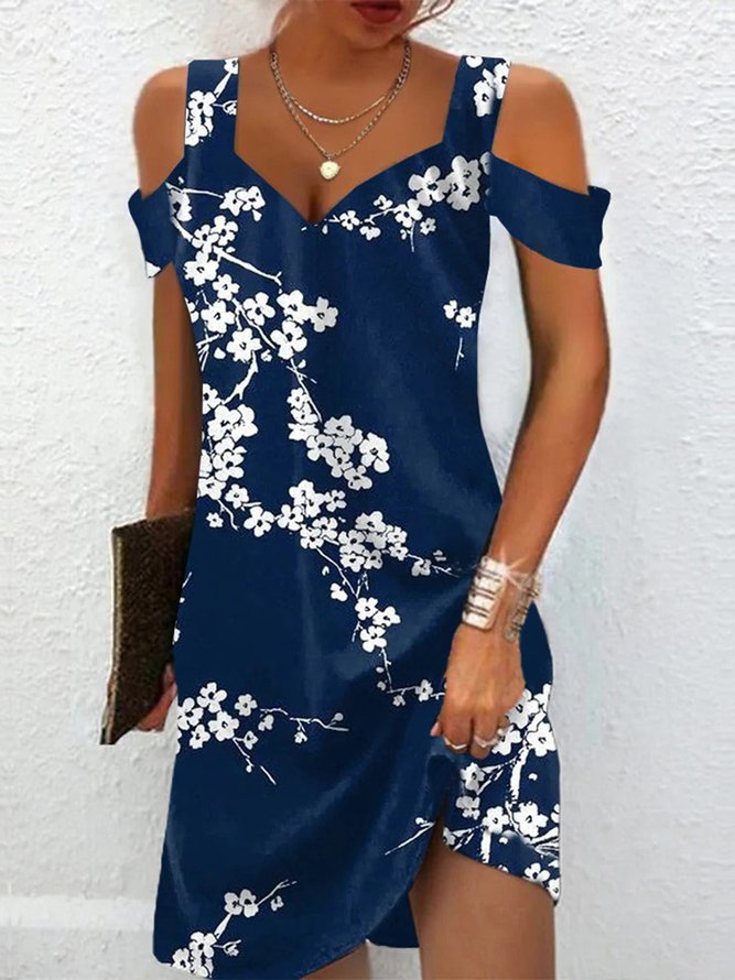 Elegant Cold Shoulder Floral Regular Fit Dress