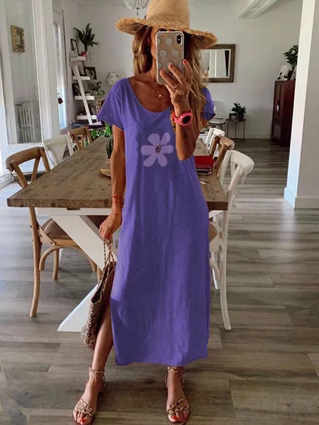 V Neck Floral Sweet Knitting Dress