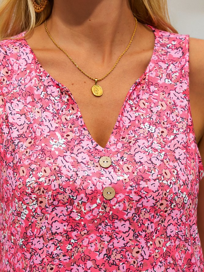 V Neck Floral Loose Vacation Dress