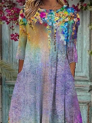 Crew Neck Floral Casual Dress