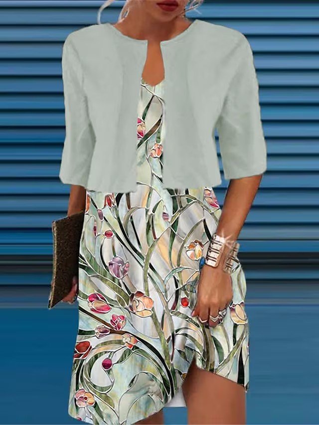 Crew Neck Floral Loose Casual Two-Piece Set