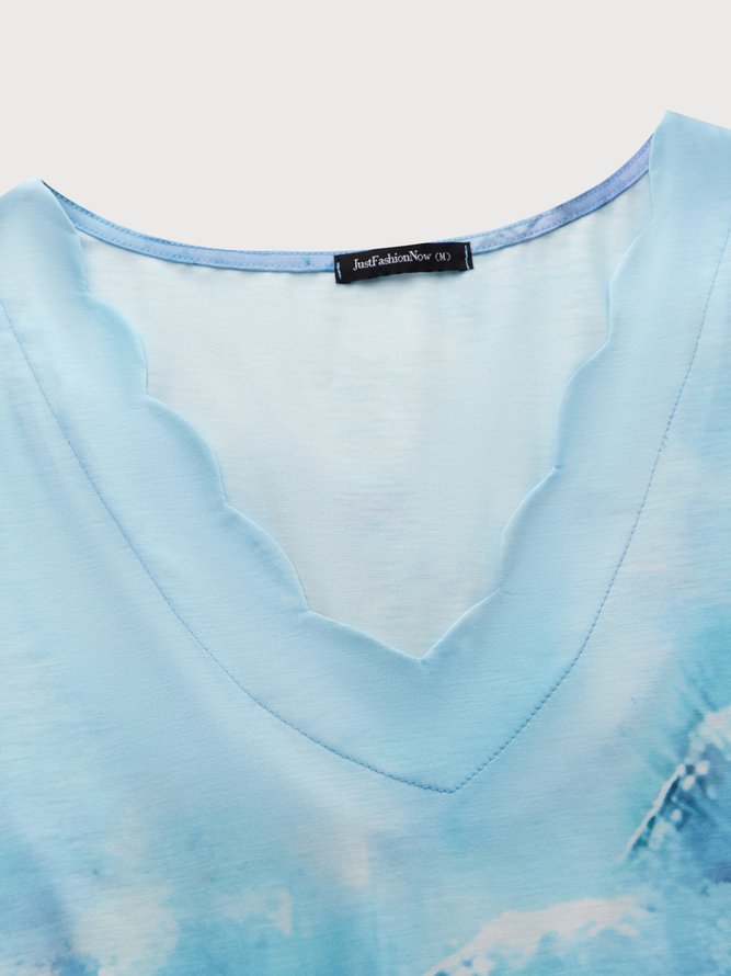 Scallop Neck Ombre Geometric Vacation Casual Mini Dresses