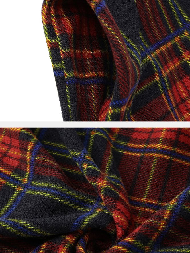 Women Christmas Plaid Print Loose Holiday Knee-Length V-Neck Sexy Dress