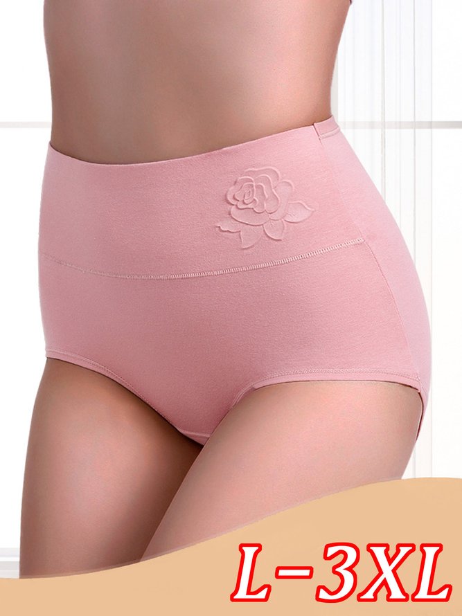 Embossed Cotton High Waist Tummy Control Briefs