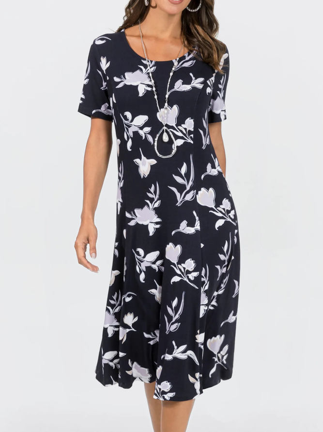 Floral Casual Crew Neck Loose Lightweight Summer Dress